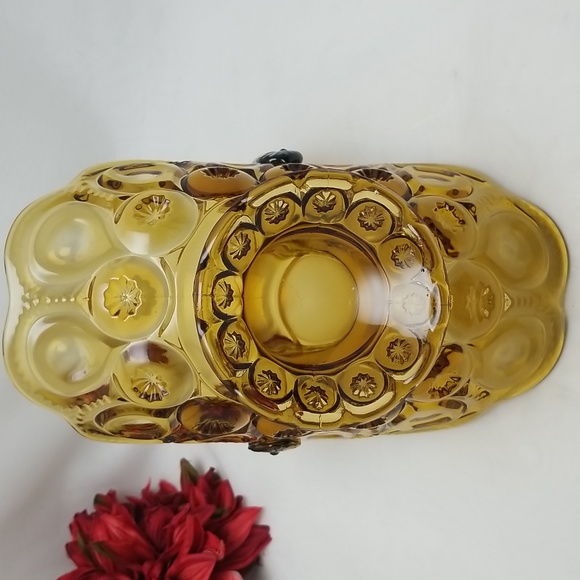 L.E. Smith Moon & Stars Amber Glass Basket - Picture 3 of 16